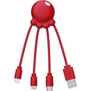 Xoopar - OCTOPUS Recycled - Multi kabel Rood - USB - USB-C - micro-USB - multi-connector kabel