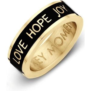 Key moments 8KM-R0002-56 Stalen Ring - Dames - Zwart - Emaille - LOVE HOPE JOY - Maat 56 - Staal - Gold Plated