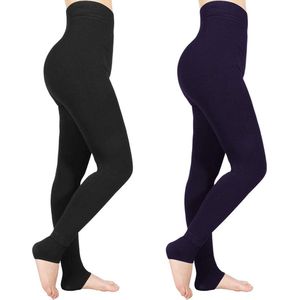 Thermische leggings voor dames, 2 stuks, winterwarme leggings, gevoerd met fleece, hoge taille, ondoorzichtige leggings, elastische broek voor yoga en beweging - zwart/marineblauw