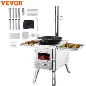 Vevor Houtkachel - Roestvrij - Campingtent - Draagbare Houtkachel Met Schoorsteenpijp - Hittebestendige handschoenen - Openhaard - Vakantie - Buiten koken