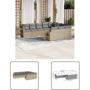 The Living Store 10-delige Loungeset met kussens poly rattan beige - Loungeset - Tuinset - Lounge Set - PE-rattan - Buitendecoratie