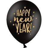 12x Happy New Year ballonnen met ster zwart 30 cm - Oud en Nieuw thema versiering