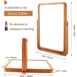 Houten bureauspiegel voor make-up, kleine afgeronde rechthoek natuurlijke cosmetische spiegel met verstelbare standaard voor make-up tafel, esthetisch bureau decor