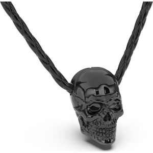 SERASAR Leren Herenketting [Skull] - Zwart 50cm - Gevlochten Halsband