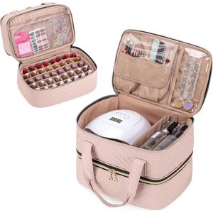 Nagellak koffer Reis Organiser voor 40 flesjes - Draagbare en Accessoire - Vintage Roze Nagellak koffer