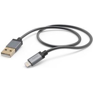 Hama Prime Line Metal USB-A naar Lightning kabel - Oplaadkabel geschikt voor iPhone / iPad - MFI gecertificeerd - 2,4A USB2.0 - 480Mbps - 150cm - Antraciet