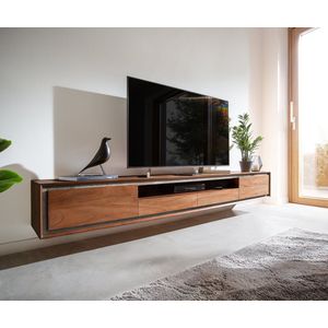Tv-meubel Stonegrace acacia bruin 240 cm steenfineer 2 deuren 2 laden 1 legplank zwevend Tv-meubel