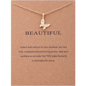 Bixorp Luck Gouden Dames Ketting met Vlinder - ""Beautiful"" - 45/50cm - Cadeau voor Vrouw - Goudkleurig