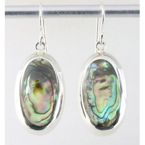 Ovale hoogglans zilveren oorbellen met abalone schelp