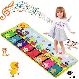 Speeltapijt voor kinderen, pianospeelgoed, muziektapijt voor piano voor kinderen, muziekmat met dierengeluiden, dansmat voor baby's, meisjes en jongens (100 x 38 cm)
