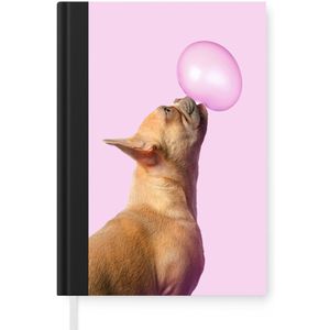 Notitieboek - Schrijfboek - Hond - Dieren - Kauwgom - Roze - Notitieboekje klein - A5 formaat - Schrijfblok