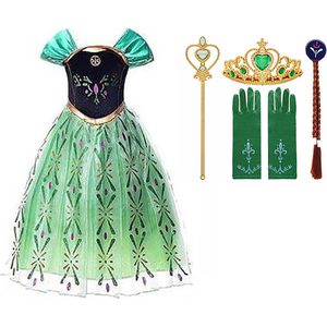 Prinsessenjurk meisje - Anna groene jurk - Het Betere Merk - Prinsessen speelgoed - maat 110 (120)- Verkleedkleren Meisje- Tiara - Kroon - Vlechtjes - Verjaardag meisje - Carnavalskleren meisje - Kleed