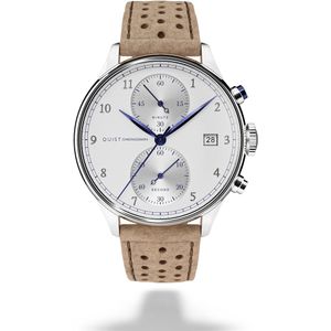QUIST - Chronograph herenhorloge - zilver - witte wijzerplaat - nubuck horlogeband - 41mm