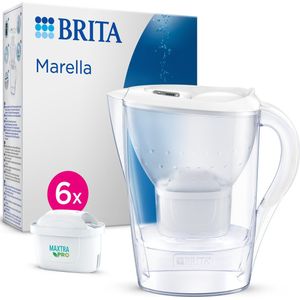 BRITA Marella Cool Waterfilterkan met 6 Stuks MAXTRA PRO ALL-IN-1 Filterpatronen Voordeelverpakking - 2,4L - Wit - (SIOC) Duurzaam verpakt voor minder afval | Optimaal Hydrateren met Brita Maxtra Filter voor Brita Waterfilterkan