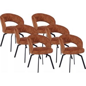 Vente-unique Set van 6 draaistoelen van stof met textuur en zwart metaal - Terracotta - MILEANE L 58 cm x H 78.5 cm x D 58 cm