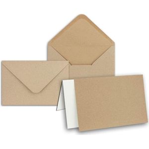 Kaarten DIN B6 kraftpapier - set van 75 inclusief enveloppen en inlegbladen - blanco recycling uitnodigingskaarten - bruin - bedrukbare ansichtkaarten