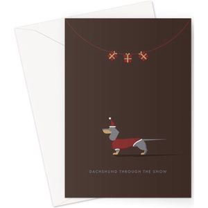 Hound & Herringbone - Blauwe Teckel Kerstkaart - Blue and Tan Dachshund Festive Greeting Card
