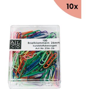 10x Paperclips Alco 26mm rond doos a 100 stuks assorti kleuren