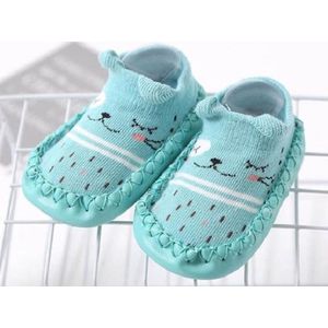 Baby Schoentjes - Baby slofjes - Loopsokjes - Zachte bodem - Anti Slip - Katoen - Groen - 12 cm