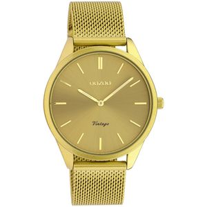 OOZOO Timepieces - Mosterd gele horloge met mosterd gele metalen mesh armband - C20005