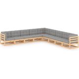 vidaXL - 9-delige - Loungeset - met - kussens - massief - grenenhout