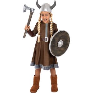 Funidelia | Vikingkostuum Voor voor meisjes  Nordic, Valkyrie, Barbaar, Vikings - Kostuum voor kinderen Accessoire verkleedkleding en rekwisieten voor Halloween, carnaval & feesten - Maat 97 - 104 cm - Bruin