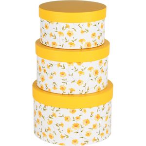 Dekoratief | Set 3 dozen rond 'Yellow Narcis', karton, 21x21x13cm | A240206