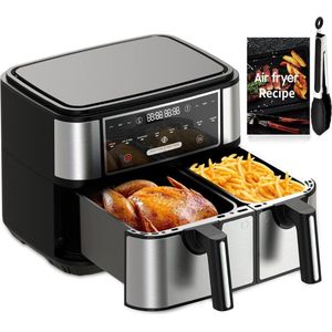 Equivera Dubbele Airfryer - Dubbele Mand - Dual Cook - Heteluchtfriteuse - Verschillende Programma's - Dual Zone - Mega