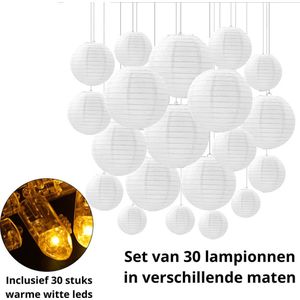 Sparkles & Delight - Witte Lampionnen 30 stuks met led verlichting - Feest Versiering – Decoratie Slinger – Verjaardag, Jubileum & Bruiloft