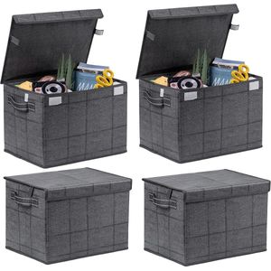 TheLau ® Opvouwbare Grote Opbergdozen met Deksel en Handgrepen voor Diverse Opbergbehoeften, Set van 4
