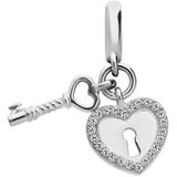 Lucardi Dames Zilveren bedel hart en sleutel - Hanger - 925 Zilver - Zilverkleurig