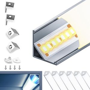 Ledstrip profiel - aluminium satijnen afdekking - 1 meter x 6 stuks - hoeken 158 mm x 158 mm - maximale breedte 104 mm