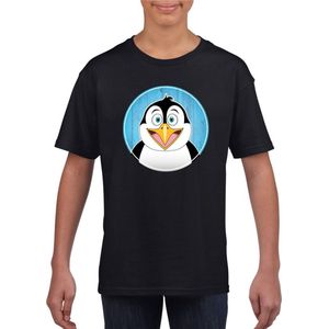Kinder t-shirt zwart met vrolijke pinguin print - pinguins shirt - kinderkleding / kleding 146/152