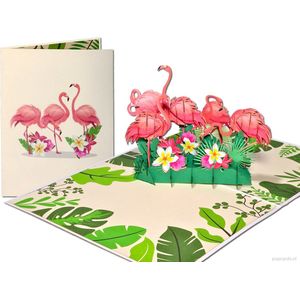 Popcards popupkaarten – Flamingo’s Vriendschap Club Samenwerken Felicitatie Vakantie Verjaardag pop-up kaart 3D wenskaart