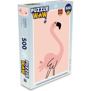 Puzzel Illustratie van een roze flamingo op een roze achtergrond - Legpuzzel - Puzzel 500 stukjes