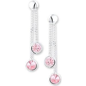 YO&NO - Oorbellen - Zilver - Oorhangers - Zirkonia - Steker - Roze - 28mm - 4,5mm - Kinderen - Zilver 925