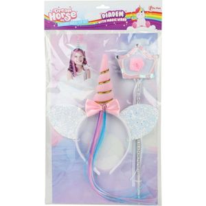 Diadeem - Eenhoorn - Roze - Unicorn Tiara - Unicorn Haardband - Eenhoorn Verkleed Set - Eenhoorn Spelen - Paard / Pony / Unicorn Haar Band - Verkleden voor Jongens & Meisjes - Roze Glitter Haarband - Unicorn Haarband