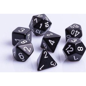 Chessex dobbelstenen set, 7 polydice, Opaque Black w/white