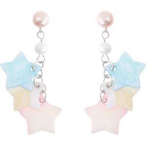 Behave – Oorbellen – 925 Sterling Zilveren Tross Oorbellen met Stervormige gekleurde Schelpenhangers en Zoetwaterparel