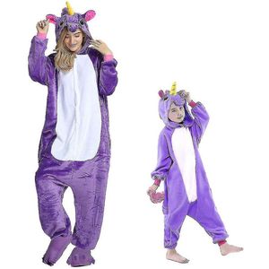 Leuke Dieren Onesie - Paars Eenhoorn - Maat 115 (126-134) - Pyjama - Jumpsuit - Kostuums - Pyjama's - Nachtkleding - Themafeest - Verkleedkleding - Carnavalskleding - Dames - Heren- Kinderen - Halloween