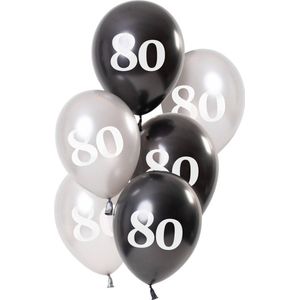 Folat - Ballonnen Glossy Black 80 Jaar (6 stuks)