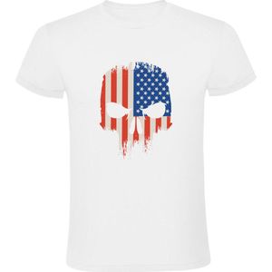 Schedel Amerikaanse vlag Heren T-shirt | skull | Amerika | USA | VS | Washington D.C. | skelet | Wit
