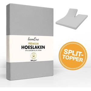 Loom One Premium Splittopper Hoeslaken – 97% Jersey Katoen / 3% Lycra – 180x200 cm – tot 12cm matrasdikte– 200 g/m² – voor Boxspring-Waterbed - Grijs