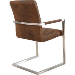 industrieele sledestoel LOFT vintage bruin met armleuning RVS frame - 37078