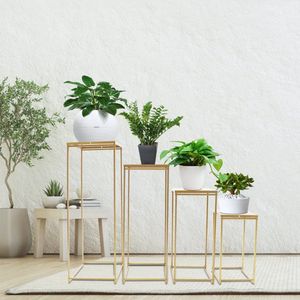 Plantentafeltje - Plantenstandaard - Plantenzuil 4 stuks - Goudkleurig - Vierkant