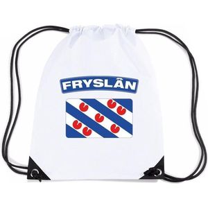 Friesland nylon rijgkoord rugzak/ sporttas wit met Friese vlag