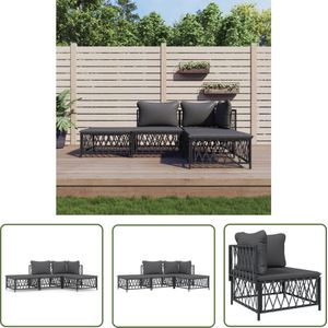 The Living Store 4-delige Loungeset met kussens staal antracietkleurig - Loungeset - Tuinset - Lounge Bank - Tuinbank - Hoekbank