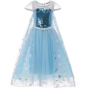 Prinses - Elsa jurk - Frozen - Frozen -  Prinsessenjurk - Verkleedkleding - Blauw - Maat 98/104 (2/3 jaar)