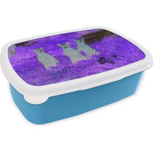 Broodtrommel Blauw - Lunchbox - Brooddoos - Beren - Bloemen - Gras - Familie - 18x12x6 cm - Kinderen - Jongen