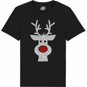 Rendier Buddy - Foute Kersttrui Kerstcadeau - Dames / Heren / Unisex Kleding - Grappige Kerst Outfit - Glitter Look - T-Shirt - Unisex - Zwart - Maat XXL